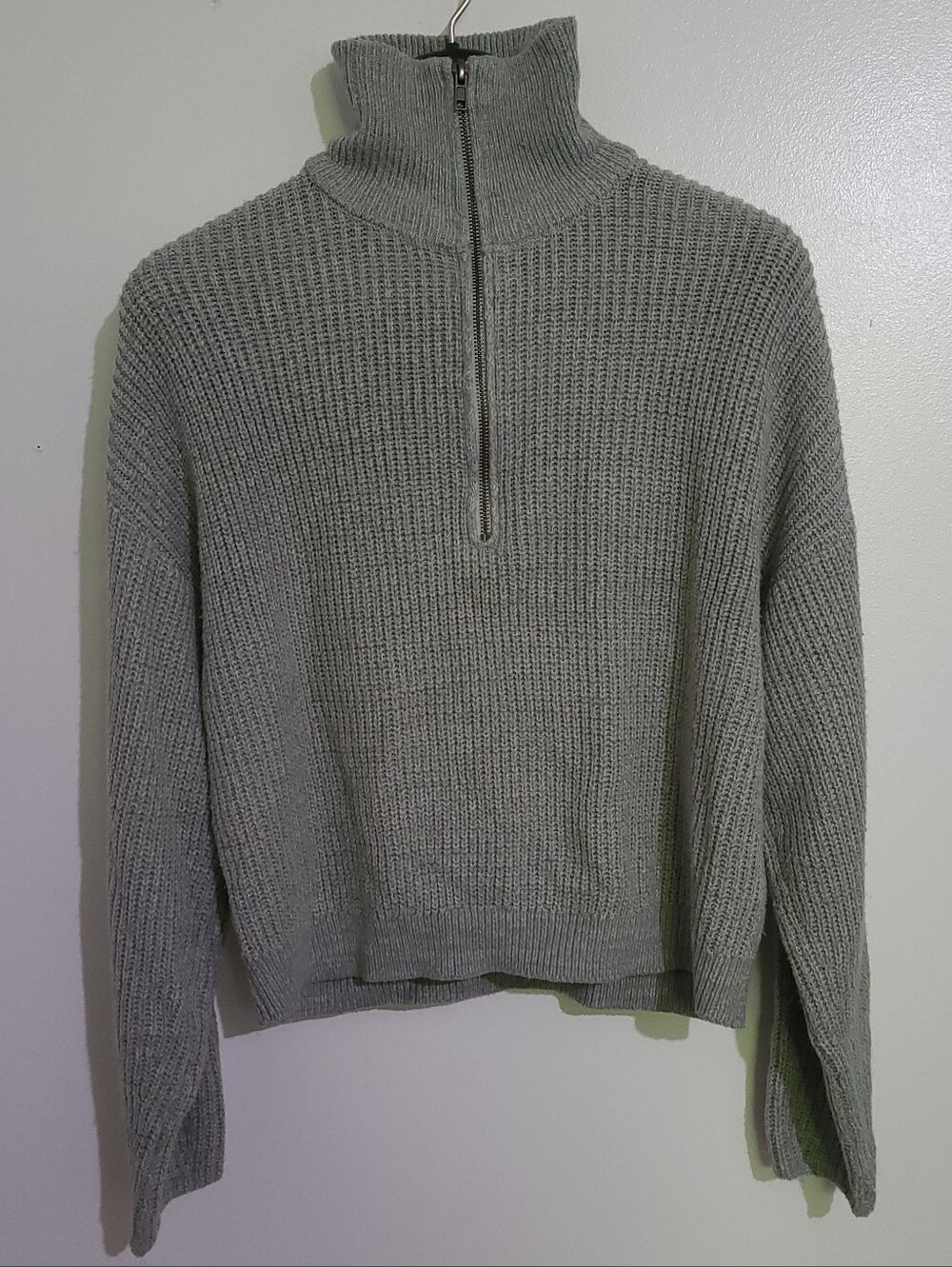 Divided By H&M Chunky Rib Knit Half Zip Sweater Gray Size L